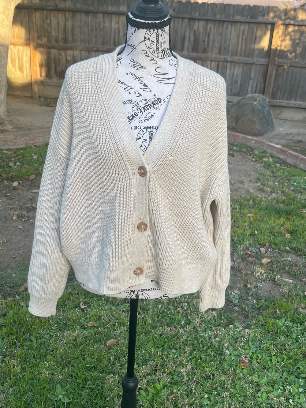 Quince Organic Cotton Fisherman Boxy Cropped Cardigan Sweater Cream S